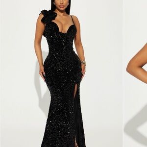 Fashion Nova Black Sequin One Shoulder Dress